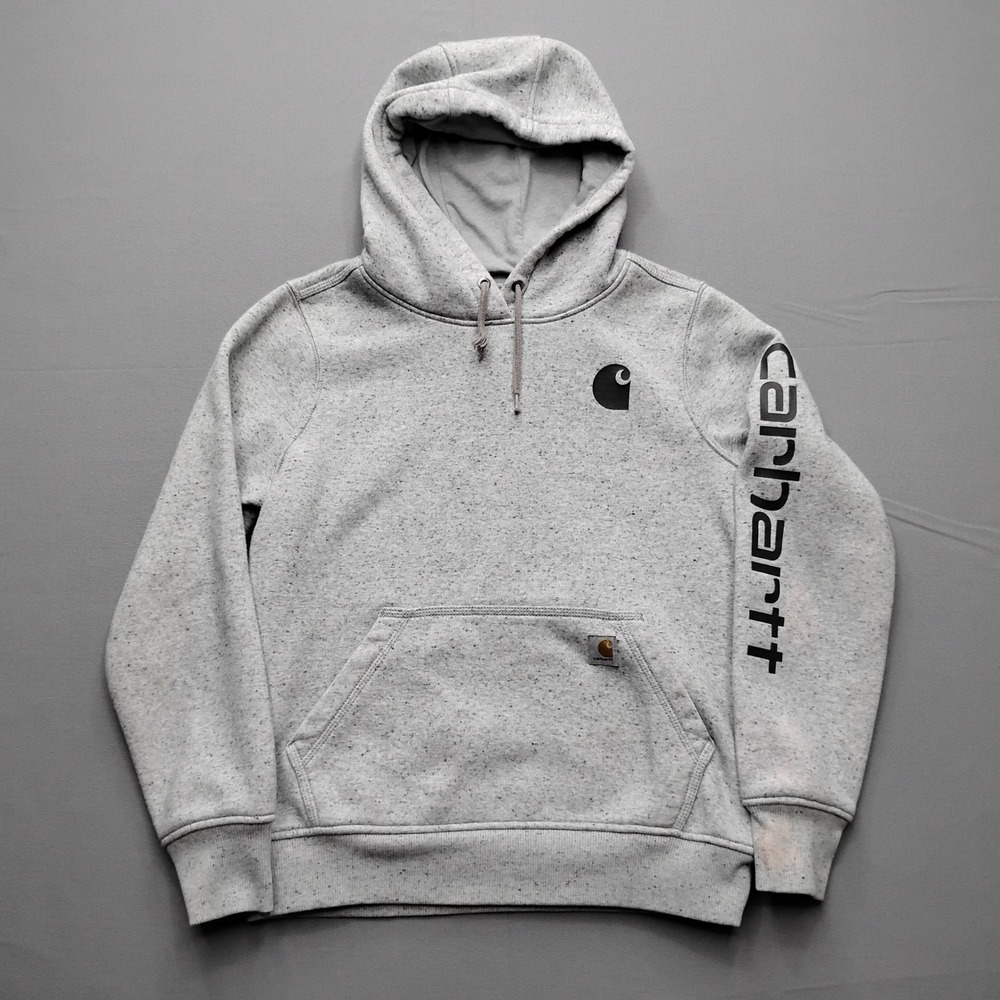 Carhartt‎ Womens Grey Logo Sleeve Relaxed Fit Hoodie TS0288-W Small